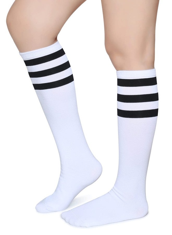 Pareberry Triple Stripes Soft Cotton Knee High Tube Socks for Men and Women (Z03-Black/White) - Image 1